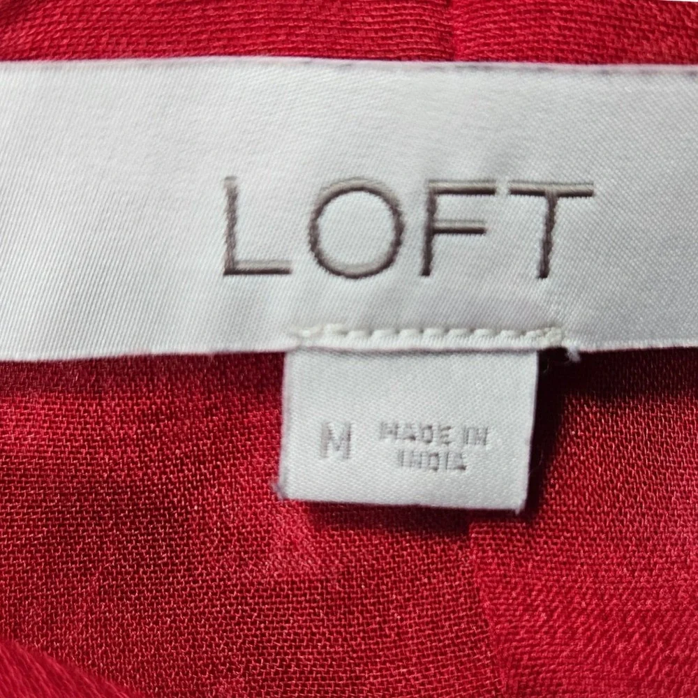 LOFT Red Floral Clip‎ Dot Tiered Midi Dress Long Sleeve Ruffle V-Neck Size M